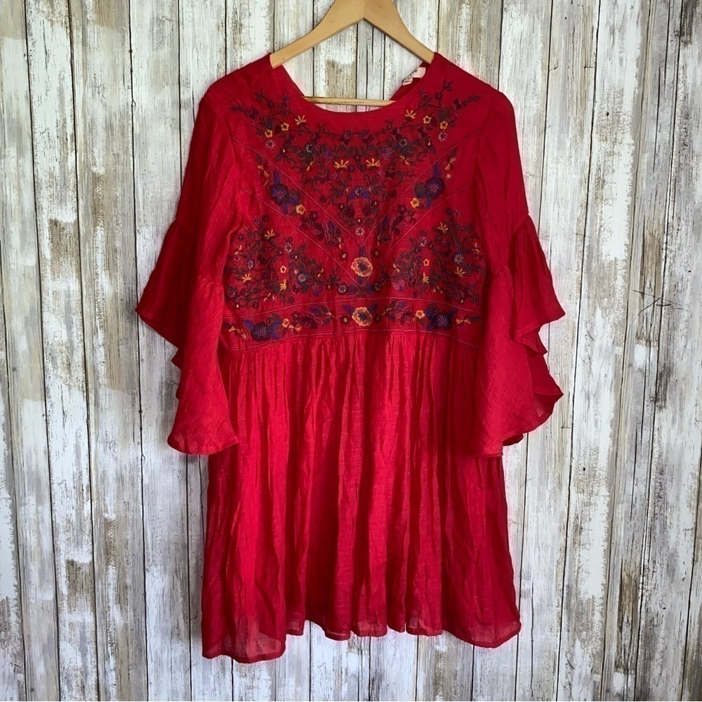 Umgee Strawberry Red Embroidered Dress - Picture 2 of 4